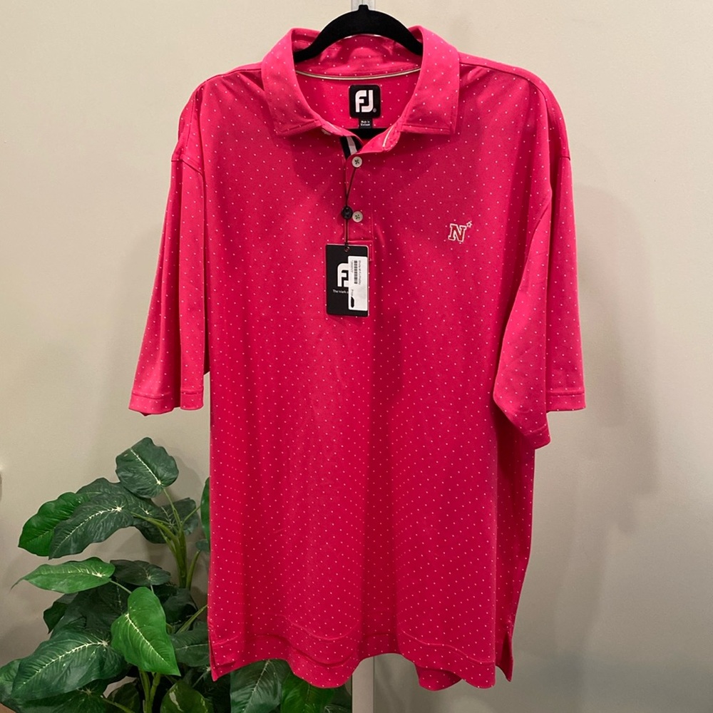 FootJoy Pro Dry Stretch Pique Golf Polo in Berry Pink with White Dots NWT